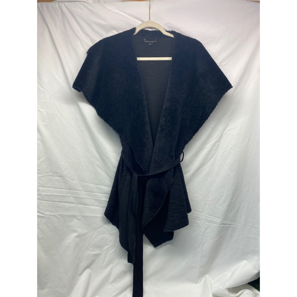 Jeans by Buffalo Womens Black Faux Fur Trim Wrap Vest Cardigan Tie Belt Medium